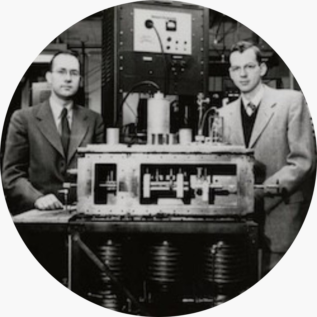 Charles Townes, the first MASER, and James Gordon. Credit: Columbia University Archive